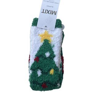MIXIT 1 Pair Christmas Tree Cozy Fleece Non-Slip Slipper Socks Fits Shoe 4-10